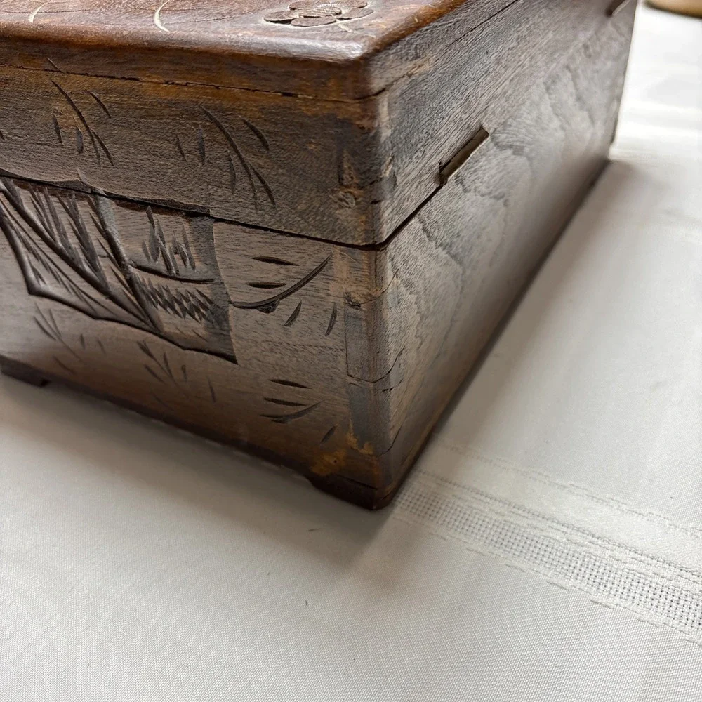 Ornate Asian Vintage / Antique Carved Wooden Chinese Chest / Box